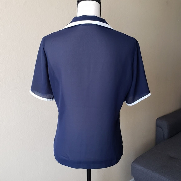 Vintage Sheer Navy Diner Style Collar Top - Picture 4 of 7